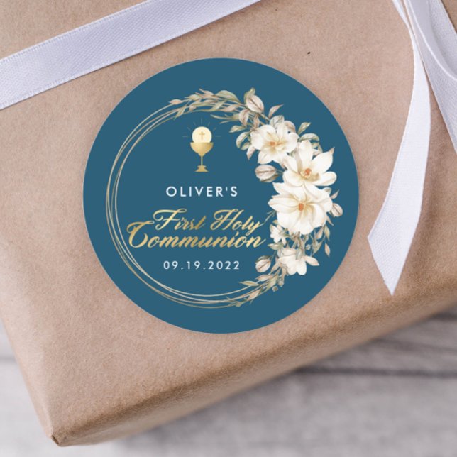 Adesivo Redondo Primeira Comunhão Elegante (Criador carregado)