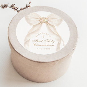 Adesivo Redondo Primeira Comunhão Holly Cruz Dourada Arco de Marfi