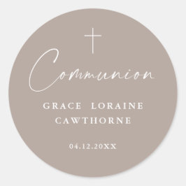 Adesivo Redondo Primeira Comunhão Neutra de Script Elegante Modern