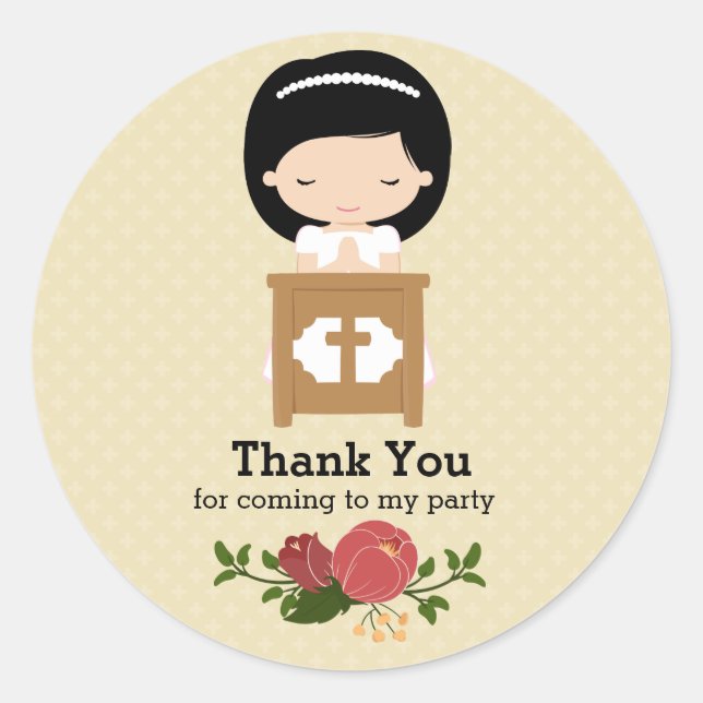 Adesivo Redondo Primeira Comunhão Santa * escolha a cor do fundo (Frente)