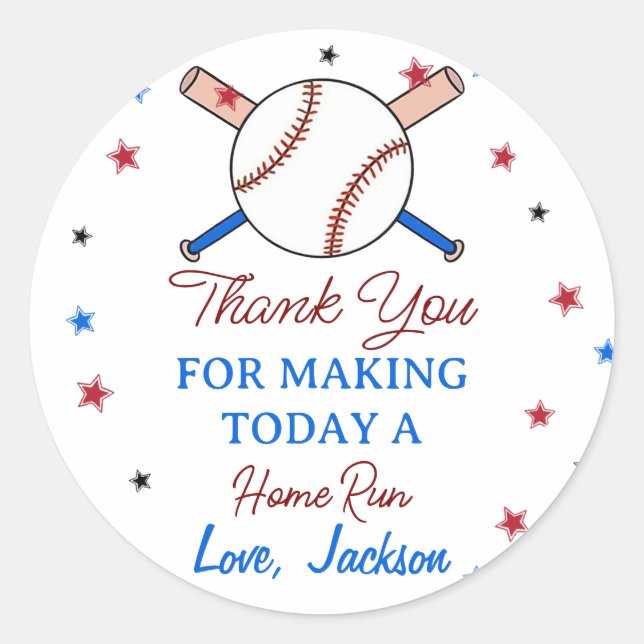 Adesivo Redondo Primeira Festa de aniversário Baseball Obrigado Et (Frente)