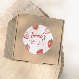 Adesivo Redondo Primeira Festa de aniversário da Berry Strawberry 