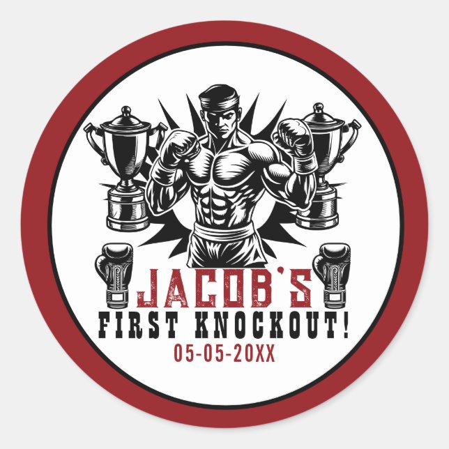 Adesivo Redondo Primeira Festa de aniversário de Boxing de Discage (Frente)