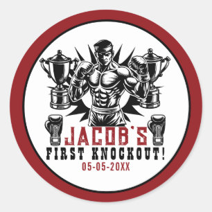 Adesivo Redondo Primeira Festa de aniversário de Boxing de Discage