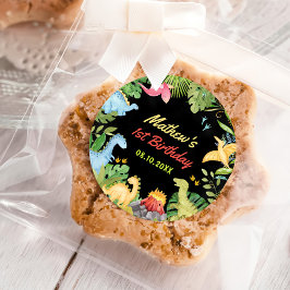 Adesivo Redondo Primeira Festa de aniversário do Dinossauro Bonito