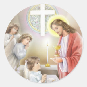 Adesivo Redondo Primeira Menina Sagrada da Comunhão