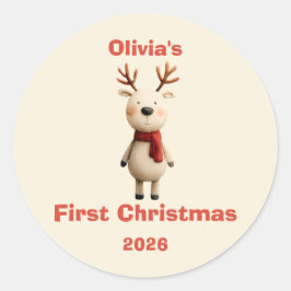 Adesivo Redondo Primeira Ornação de Natal do Bebê Personalizado