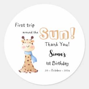 Adesivo Redondo Primeira Viagem ao Redor do Sol Girafa 1º Aniversá