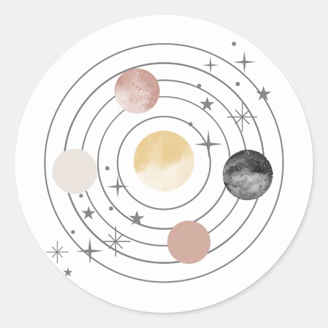 Adesivo Redondo Primeira Viagem Em Torno Do Espaço Do Sol (Frente)