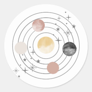 Adesivo Redondo Primeira Viagem Em Torno Do Espaço Do Sol