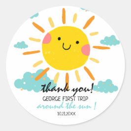 Adesivo Redondo Primeira viagem em torno do primeiro aniversario d