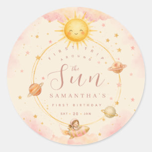 Adesivo Redondo Primeira Volta ao Sol Menina de Primeiro Aniversár