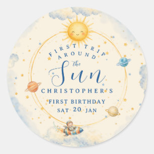 Adesivo Redondo Primeira Volta ao Sol Primeiro Aniversário