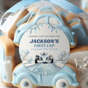 Adesivo Redondo Primeira Volta na Pista Carro de Corrida 1º Aniver