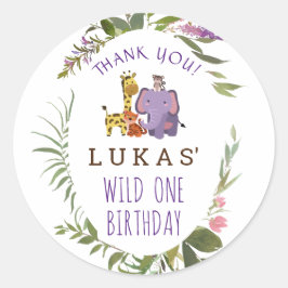 Adesivo Redondo Primeiro aniversario Animal Safari Selvagem