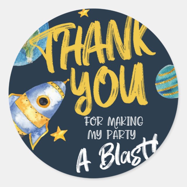 ADESIVO REDONDO PRIMEIRO ANIVERSÁRIO, ANIVERSÁRIO ESPACIAL, BLAST  (Frente)