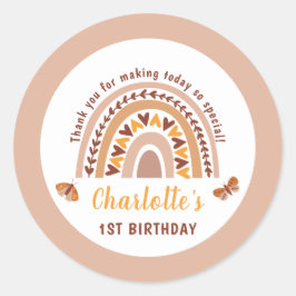 Adesivo Redondo Primeiro aniversario Arco-Íris Rosa Moderno - Obri