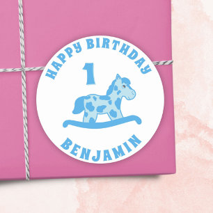 Adesivo Redondo primeiro aniversario Azul de Cavalo Fogueiro