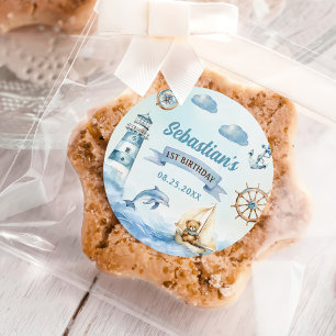 Adesivo Redondo Primeiro aniversario Azul Náutico de Barcos Ahoy S