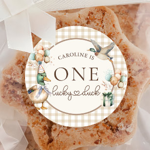 Adesivo Redondo Primeiro aniversario Castanho e Sortudo