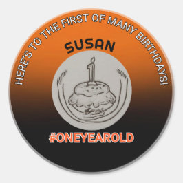 Adesivo Redondo Primeiro Aniversário Cheer: #OneYearOld Round Stic