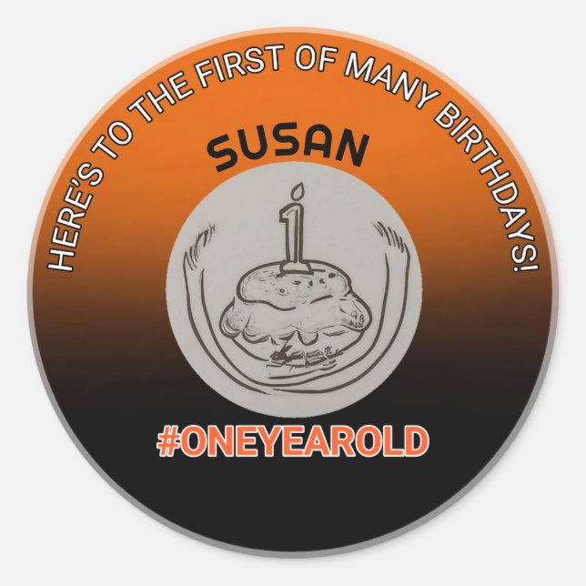 Adesivo Redondo Primeiro Aniversário Cheer: #OneYearOld Round Stic (Frente)