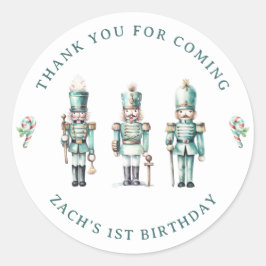Adesivo Redondo Primeiro aniversario Cute Mint Nutcracker Obrigado