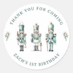 Adesivo Redondo Primeiro aniversario Cute Mint Nutcracker Obrigado