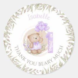 Adesivo Redondo Primeiro Aniversário Cute Teddy Bear Obrigado