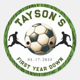 Adesivo Redondo Primeiro aniversario de 1º ano de queda do futebol