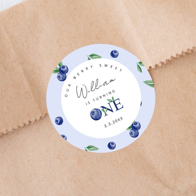 Adesivo Redondo Primeiro aniversario de amora-branca-aquarela (Criador carregado)