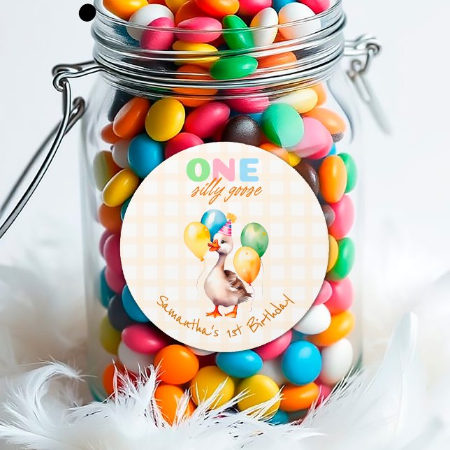 Adesivo Redondo Primeiro aniversario de Aquarela de Ganso de Um Bo (Criador carregado)