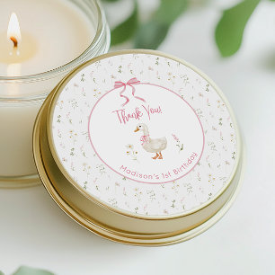 Adesivo Redondo Primeiro aniversario de Arco Rosa de Flor Selvagem