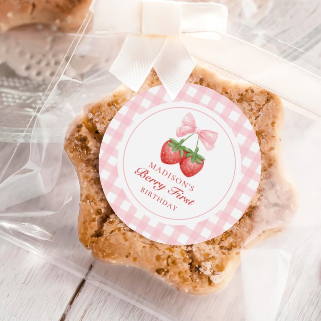 Adesivo Redondo Primeiro aniversario de Arco Rosa de Morango (Criador carregado)