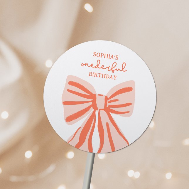 Adesivo Redondo Primeiro aniversario de Arco Rosa-Rosa-rabo-branco (Criador carregado)