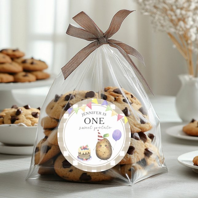 Adesivo Redondo Primeiro aniversario de Batata de Aquarela (Criador carregado)