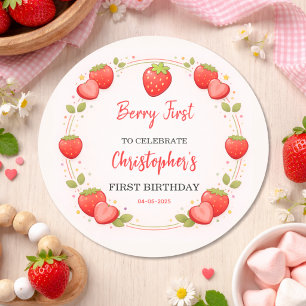 Adesivo Redondo Primeiro Aniversário de Berry Primeiro Aniversár