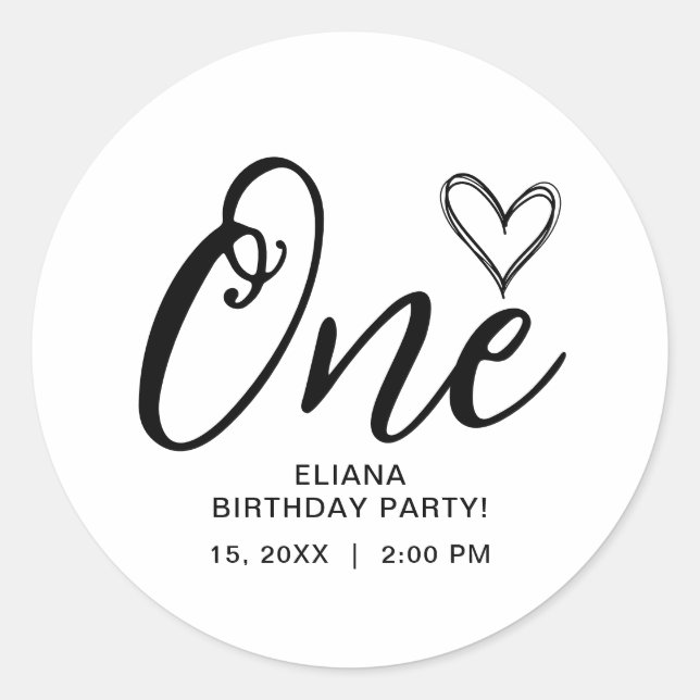 Adesivo Redondo Primeiro aniversario de Boho Mínimo Moderno (Frente)