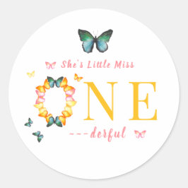 Adesivo Redondo Primeiro aniversario de Borboleta da Miss Onelinda