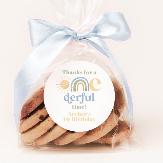 Adesivo Redondo Primeiro aniversario De Boys Rainbow - Maravilhoso (Mr Onederful Thank You Stickers. Matching items available.)