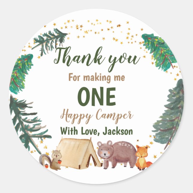 Adesivo Redondo Primeiro aniversario de Camper Aquarela Obrigado V (Frente)