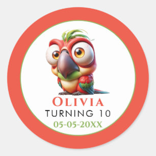 Adesivo Redondo Primeiro aniversario de Caricaturas de Papagaio Má