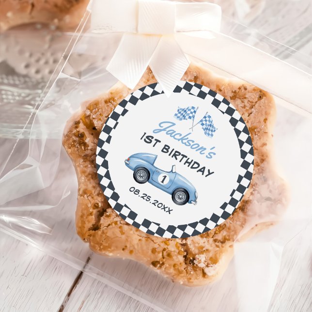 Adesivo Redondo Primeiro aniversario de Carro Azul (Criador carregado)