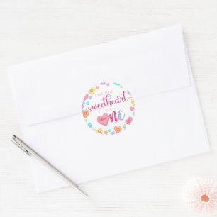 Adesivo Redondo Primeiro aniversario de Corações de Conversa