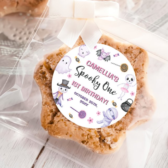 Adesivo Redondo Primeiro aniversario de Dia das Bruxas de Spooky O (Criador carregado)