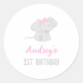 Adesivo Redondo Primeiro aniversario de Elefante Bonito