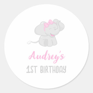Adesivo Redondo Primeiro aniversario de Elefante Bonito