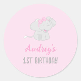 Adesivo Redondo Primeiro aniversario de Elefante Cento - Rosa