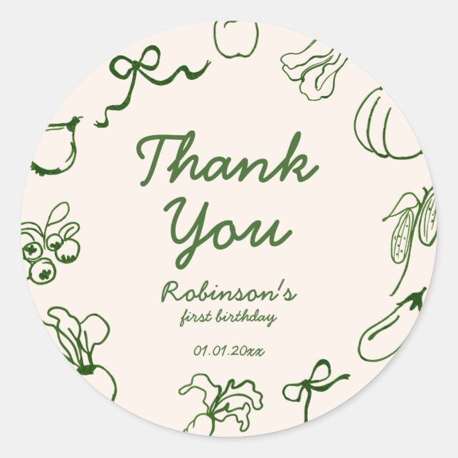 Adesivo Redondo Primeiro aniversario de Fazenda desenhado localmen (Frente)