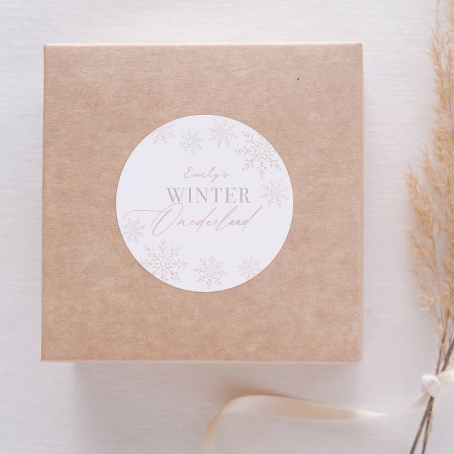 Adesivo Redondo Primeiro aniversario de flocos de neve rosa-rosa d (Criador carregado)